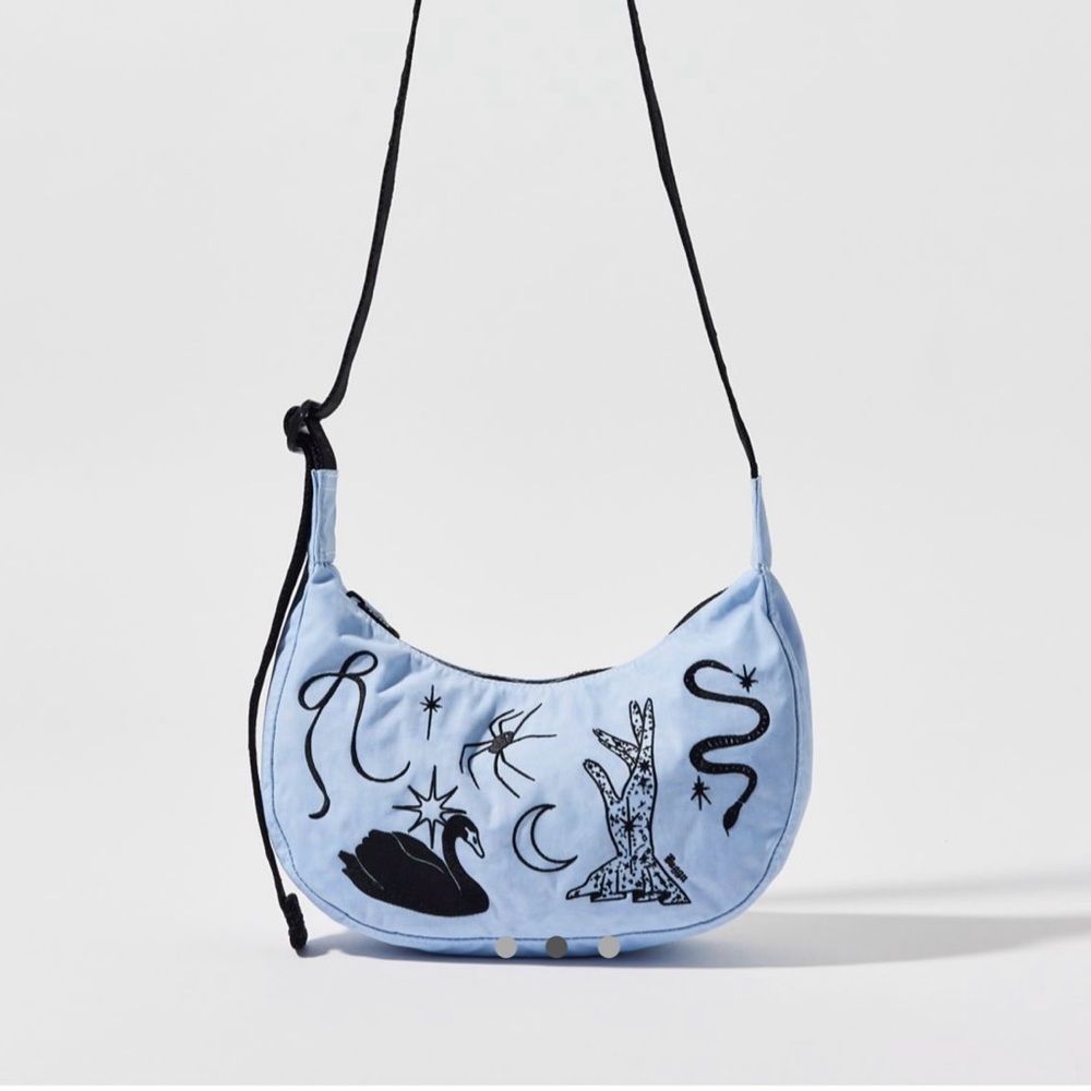 BAGGU Embroidered Ballet Icons Small Nylon Crescent Bag